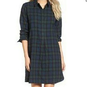 Madewell Flannel Side Button Shirtdress Navy/Green Plaid XXS